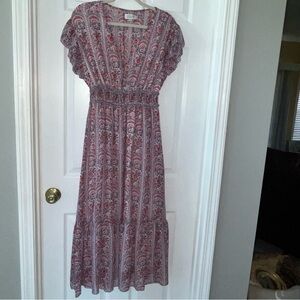 Molly Bracken Floral Paisley Red Pink Grey Gray‎ Midi Dress Womens Size Medium